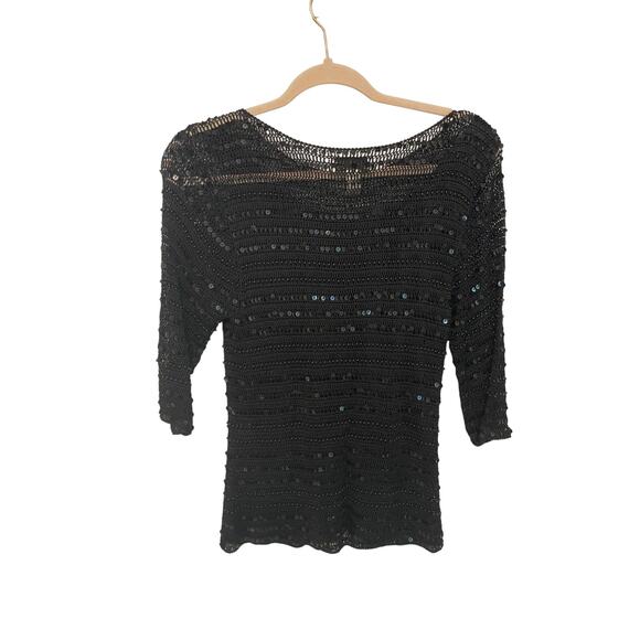 Vintage Crochet Lace Sequins Classy Elegant Glam Gatsby Blouse S.M. Collection S - Picture 3 of 4